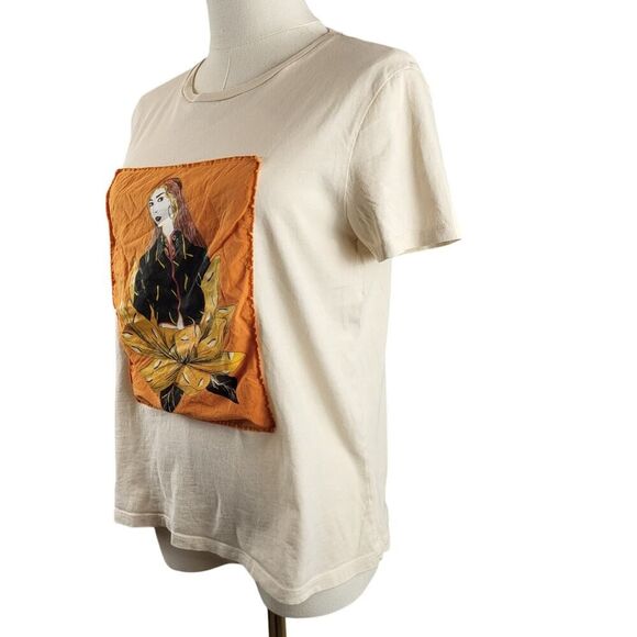 ZARA Basic Small Off-White Short Sleeve T-Shirt Orange Black Gold Female Picture - Picture 5 of 9